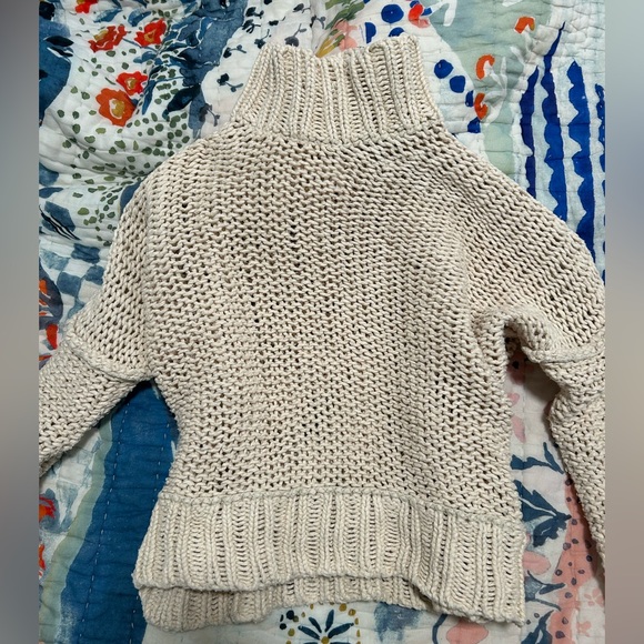 100% cotton free people chunky knit cream turtleneck sweater - Picture 2 of 4